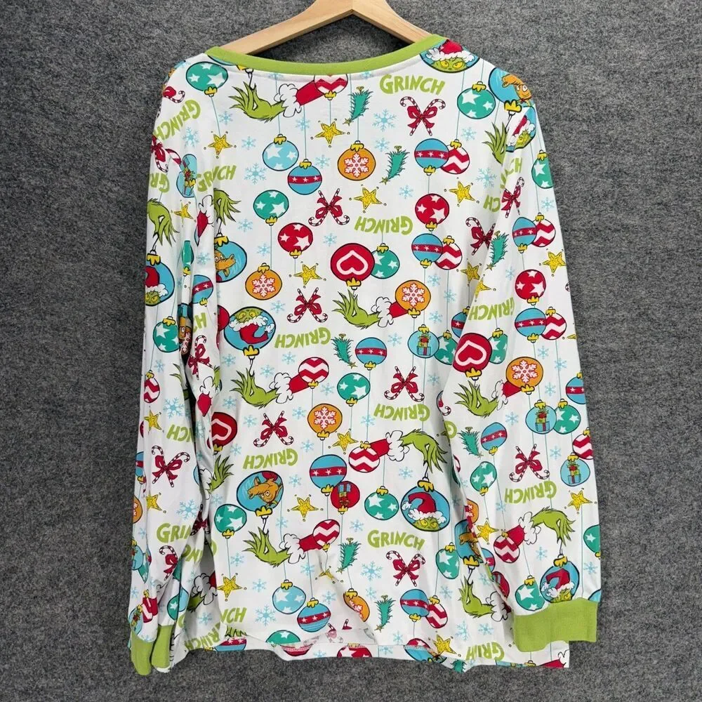 The Grinch Sleepshirt Women 2X Plus White Christmas Bauble Print Long Sleeve - Picture 2 of 7